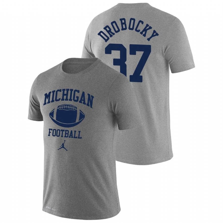 Michigan Wolverines Men's NCAA Dane Drobocky #37 Heathered Gray Retro Lockup Legend Performance College Football T-Shirt FNK2149WZ